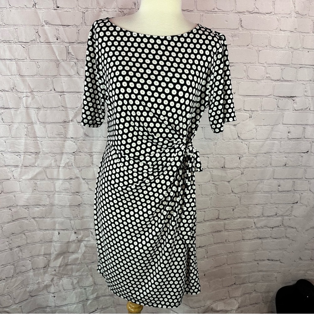Ann Taylor petite Black White floral midi shift faux wrap Dress women LP